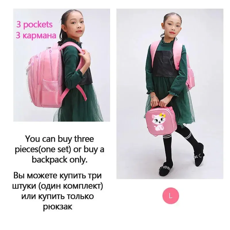 3 Pieces Pink Cat Children Backpack School Bags for girls 4136-1