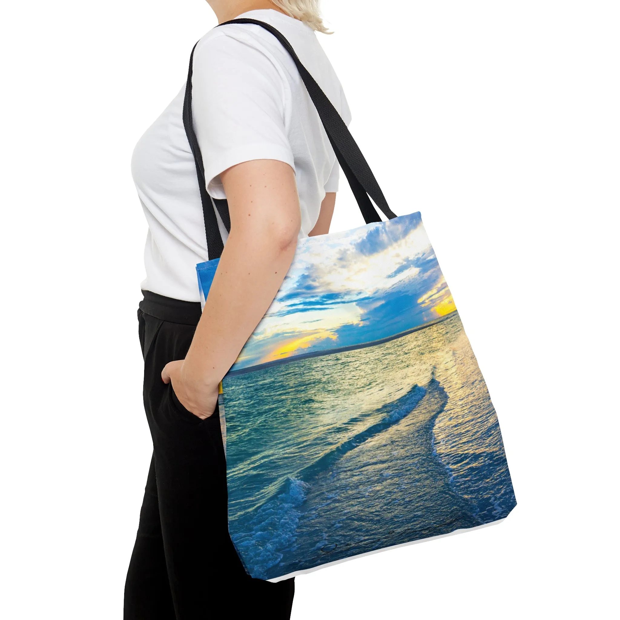 AOP Tote Bag Blue Sea Glass  High-Quality Tote Bag Shopping Tote Bag Travel Tote  Beach Tote