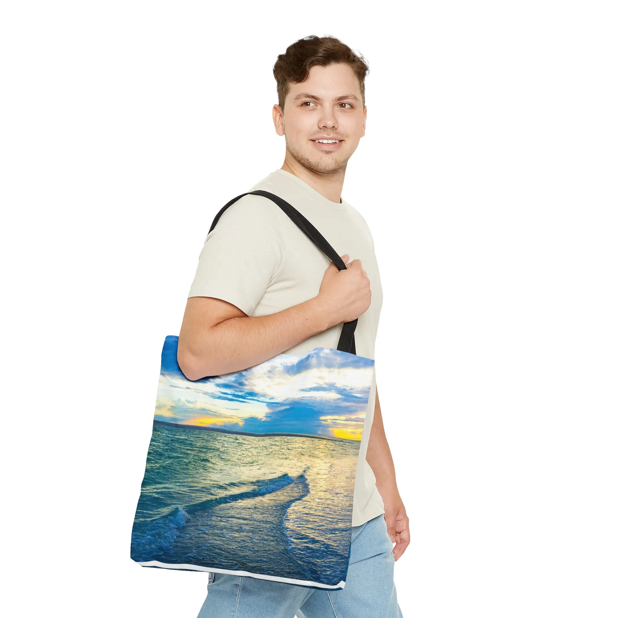 AOP Tote Bag Blue Sea Glass  High-Quality Tote Bag Shopping Tote Bag Travel Tote  Beach Tote