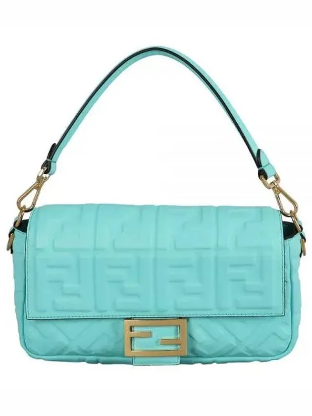 Baguette FF Embossed Nappa Leather Shoulder Bag Light Blue