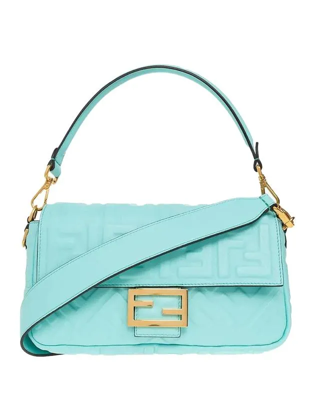 Baguette FF Embossed Nappa Leather Shoulder Bag Light Blue