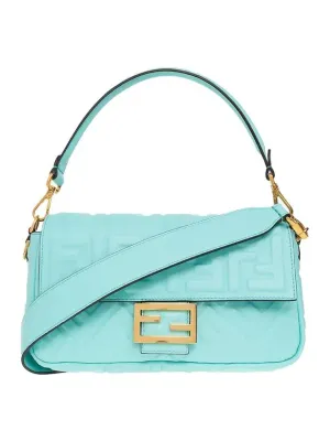 Baguette FF Embossed Nappa Leather Shoulder Bag Light Blue