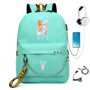 BTS BTS school bag USB charging backpack outdoor sports personalized student school bag-18