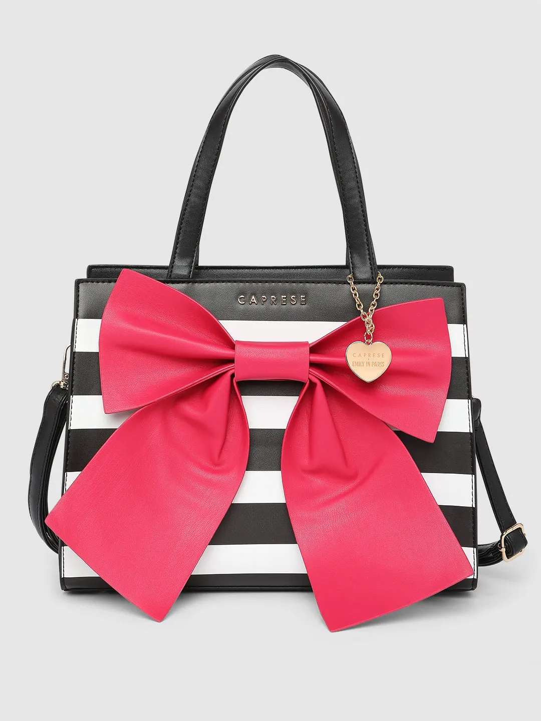 Caprese Emily In Paris Printed With Bow Satchel Handbag Fuchsia