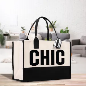 Chic Cotton Canvas Beach Tote Bag Multipurpose Tote Weekender Tote Gift for Her Outdoor Tote Vacation Tote Large Beach Bag (CHCT1001)