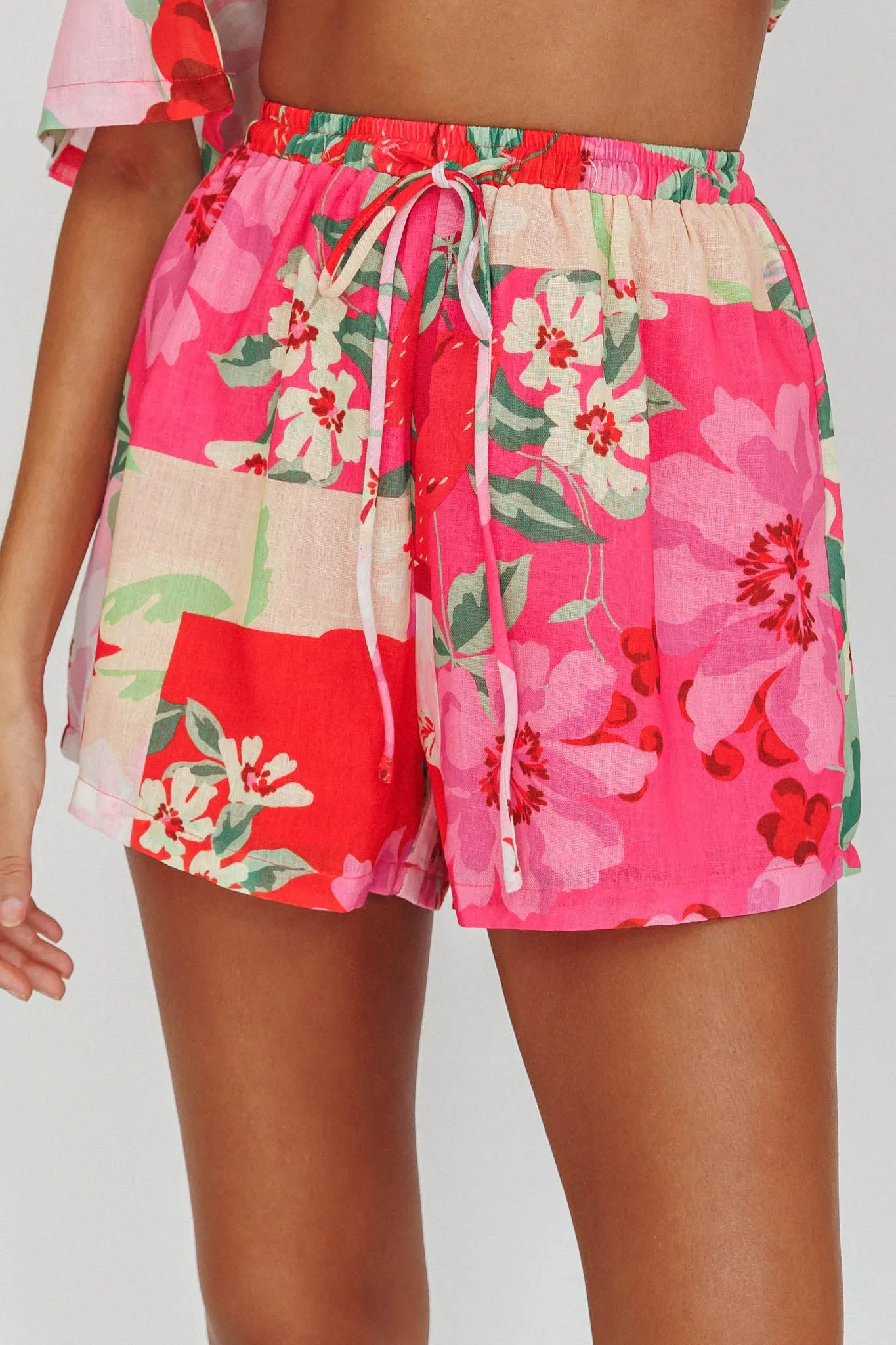 Ciao Ciao Floral Drawstring Shorts Pink