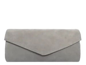 Clutch Handbag Suede - Light Grey