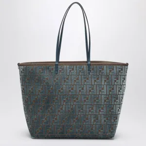 Fendi Light Blue Jacquard Ff Velvet Roll Large Shopper Bag Women