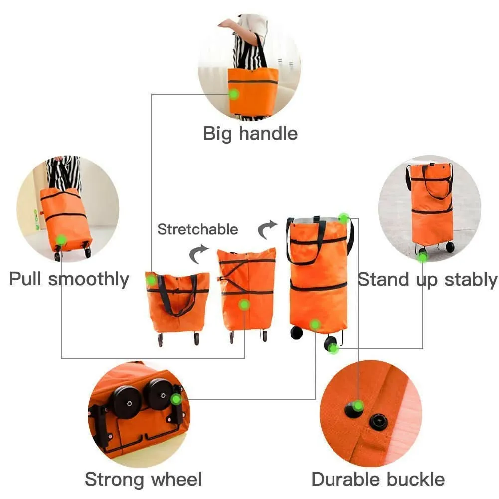 Foldable Lightweight Shopping Trolley Bag Dual Wheel, Waterproof