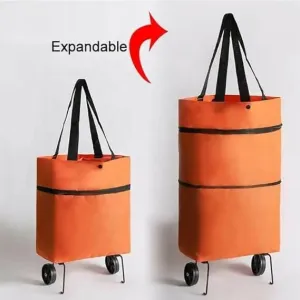 Foldable Lightweight Shopping Trolley Bag Dual Wheel, Waterproof