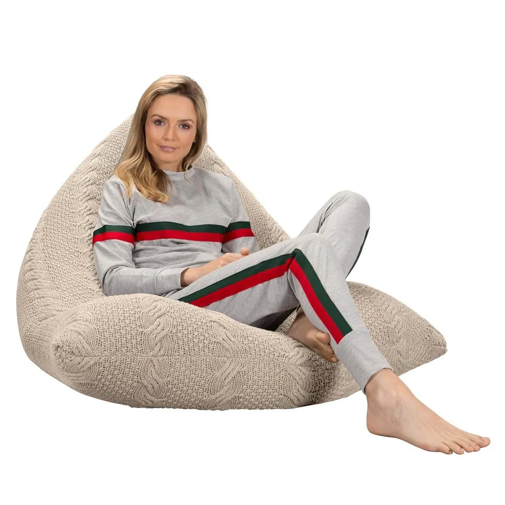 Gaming Lounger Bean Bag - Knitted  Cable Cream