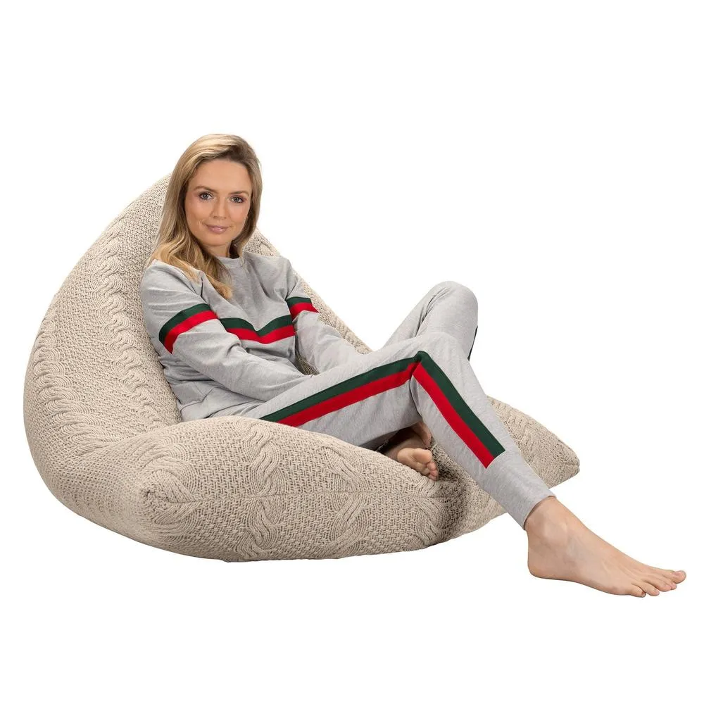 Gaming Lounger Bean Bag - Knitted  Cable Cream