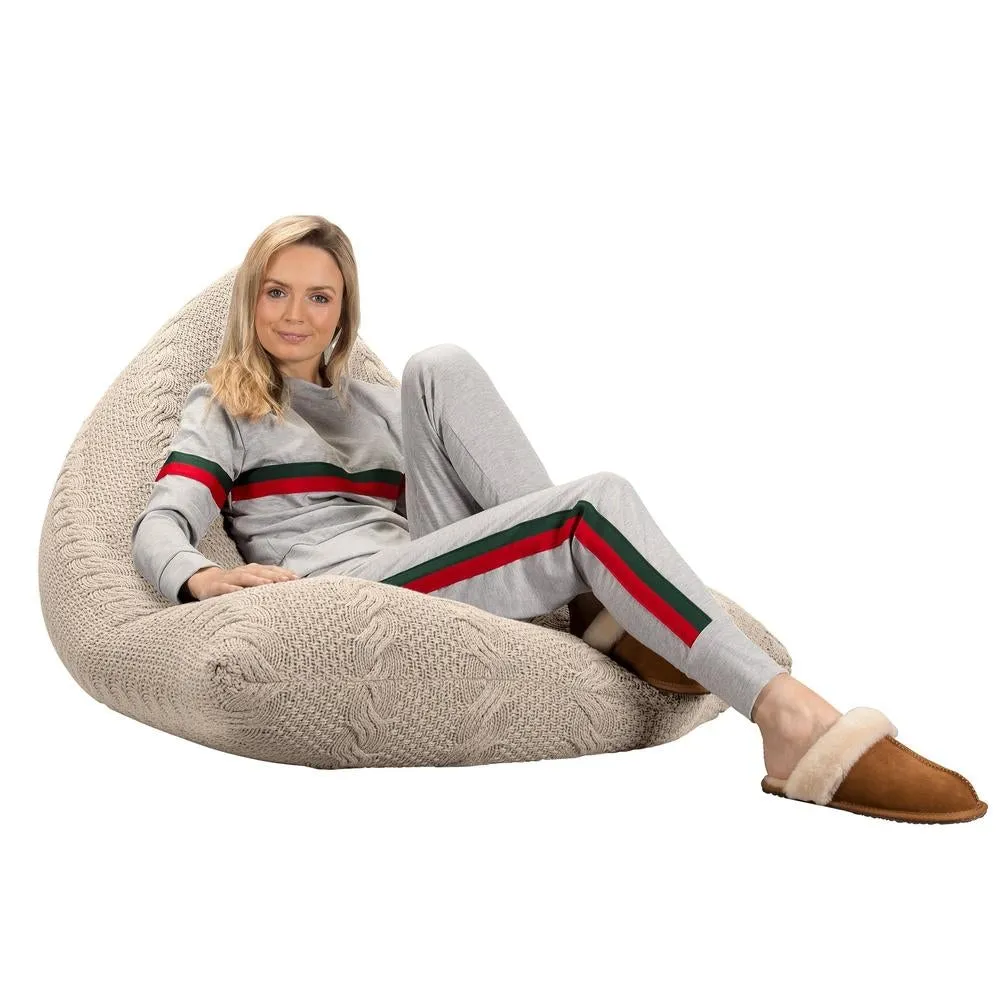 Gaming Lounger Bean Bag - Knitted  Cable Cream