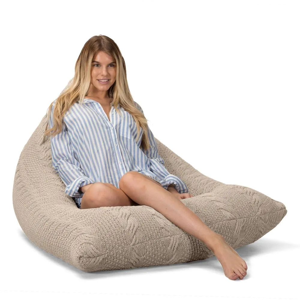 Gaming Lounger Bean Bag - Knitted  Cable Cream