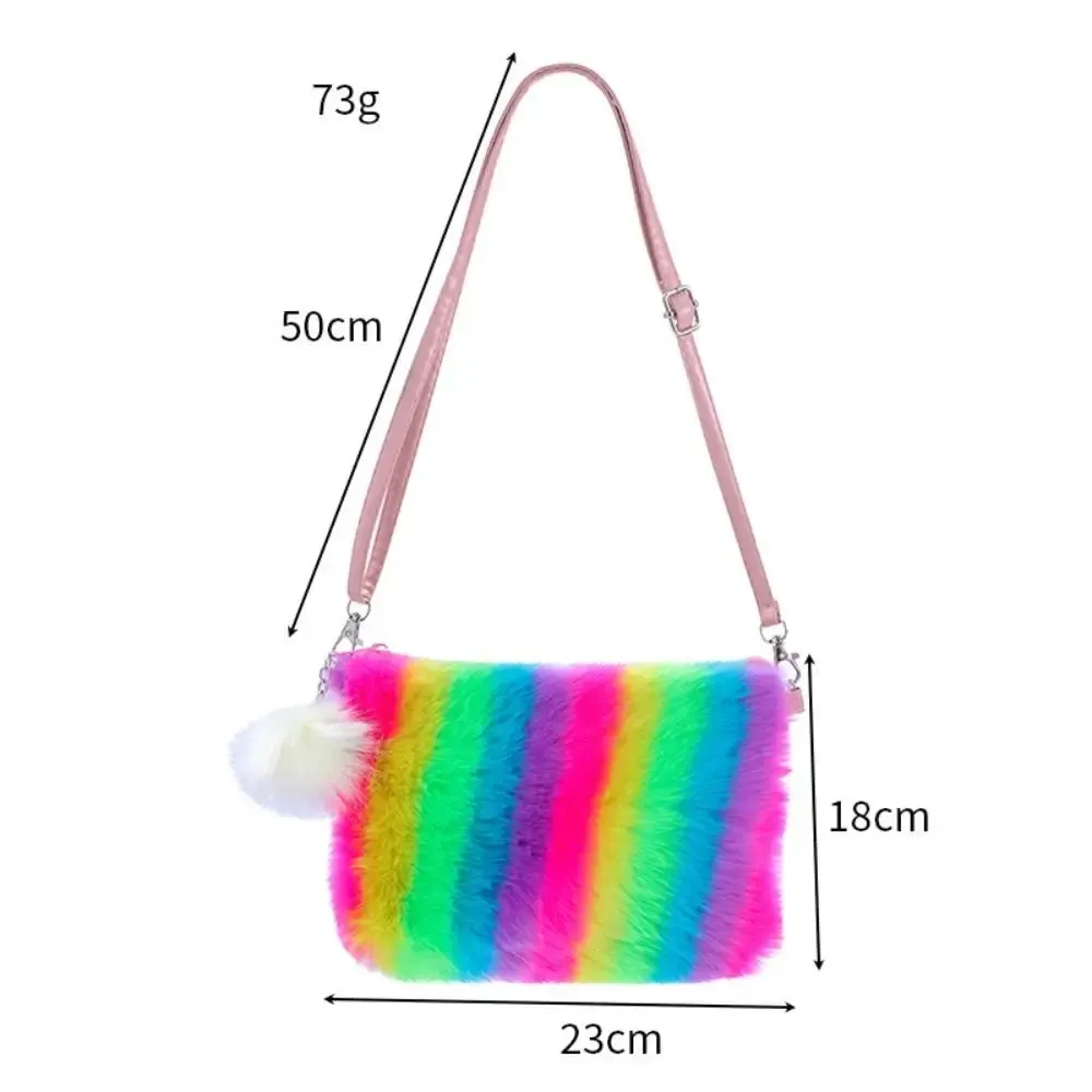 Girls Plush Tie Dye Rainbow Crossbody Purse, Fluffy Fuzzy Bag