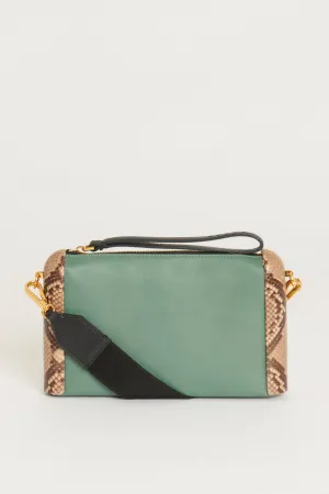 Green Structured Preowned Clutch With Python Frame