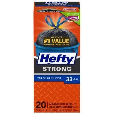 Hefty Strong Drawstring Trash Bags – 33 Gallon – 20 Count