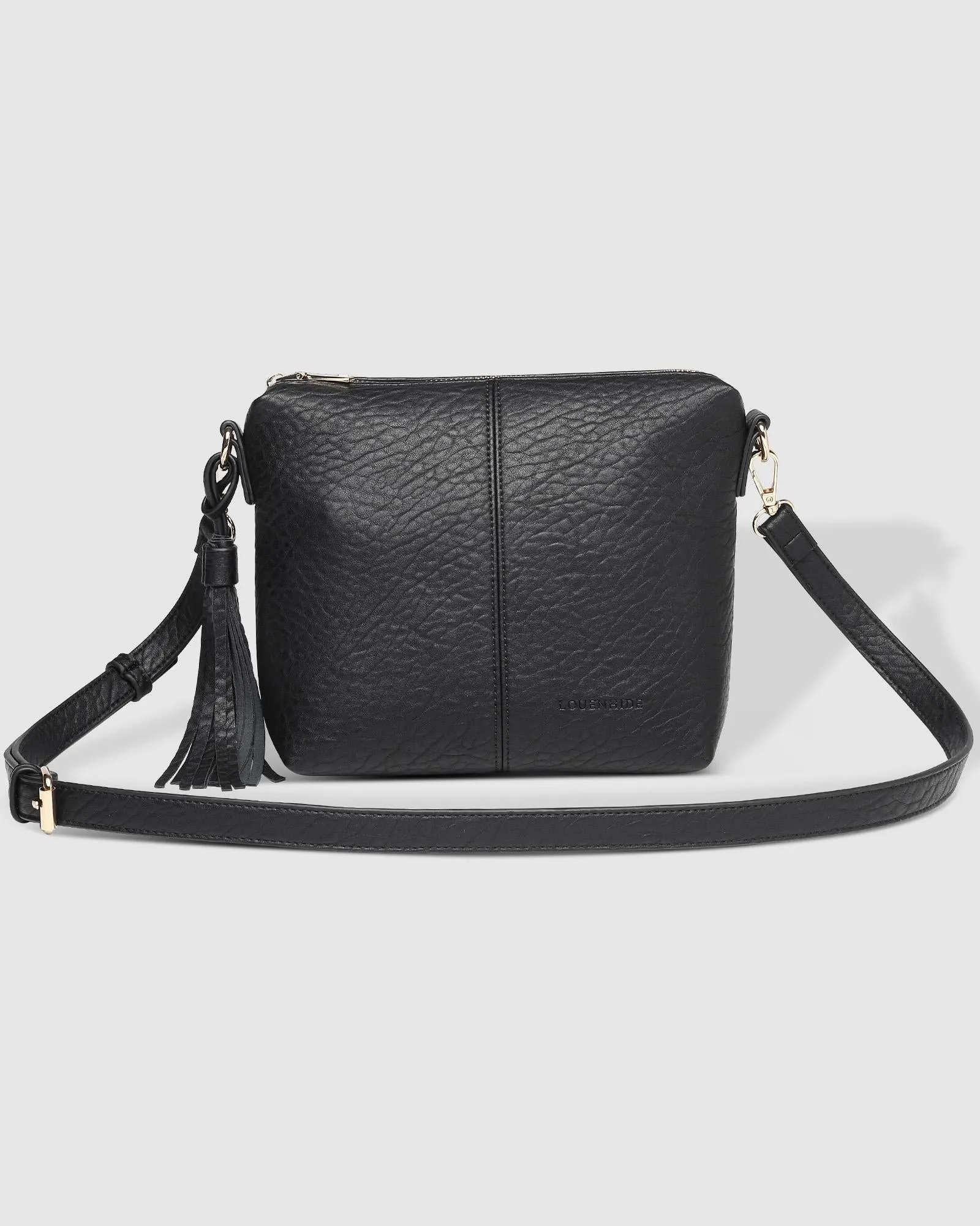 Kasey Textured Crossbody Bag With Logo Strap Black