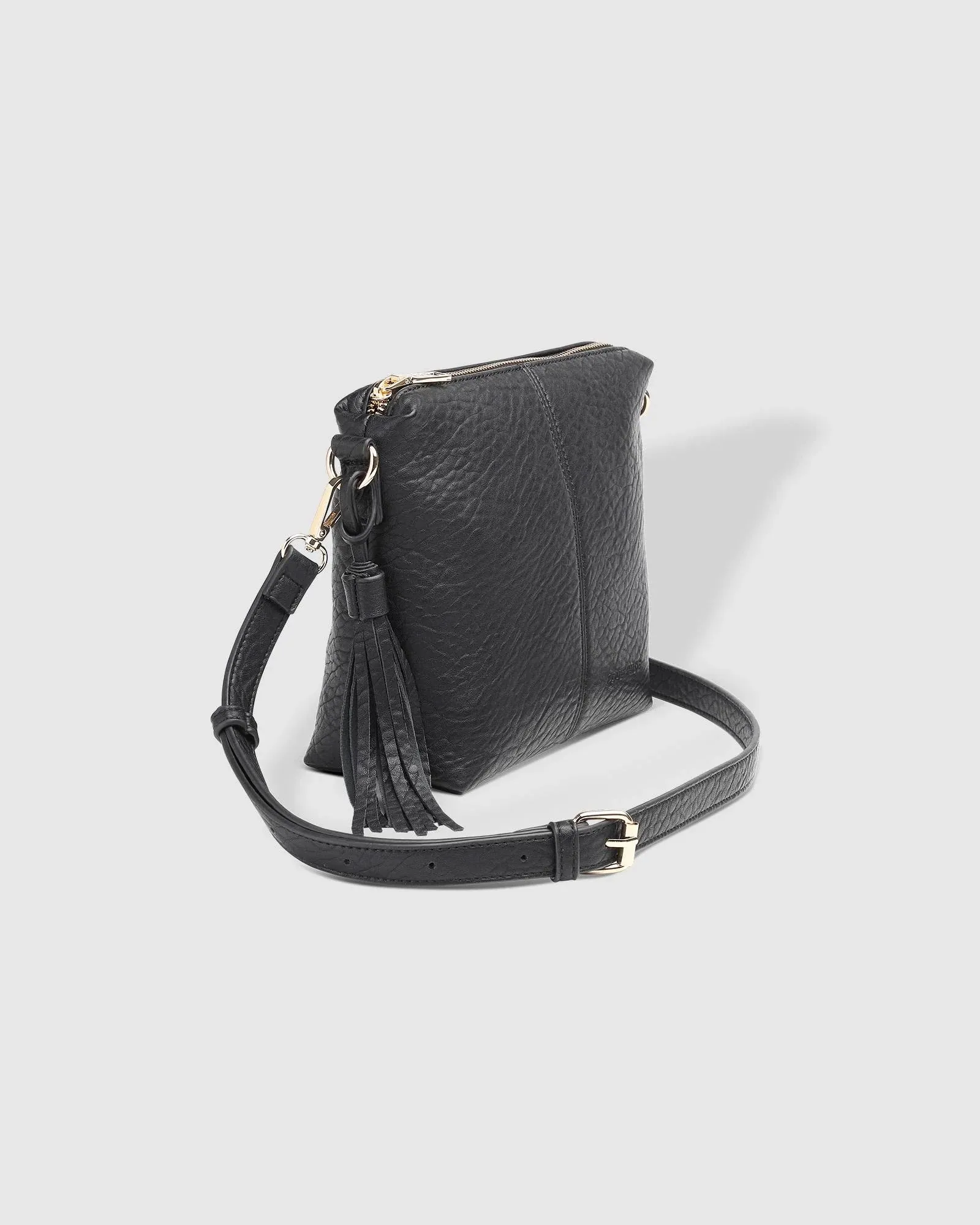 Kasey Textured Crossbody Bag With Logo Strap Black