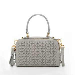 Kayla Light Gray Weave Leather Crossbody Purse – Stylish & Functional Handbag