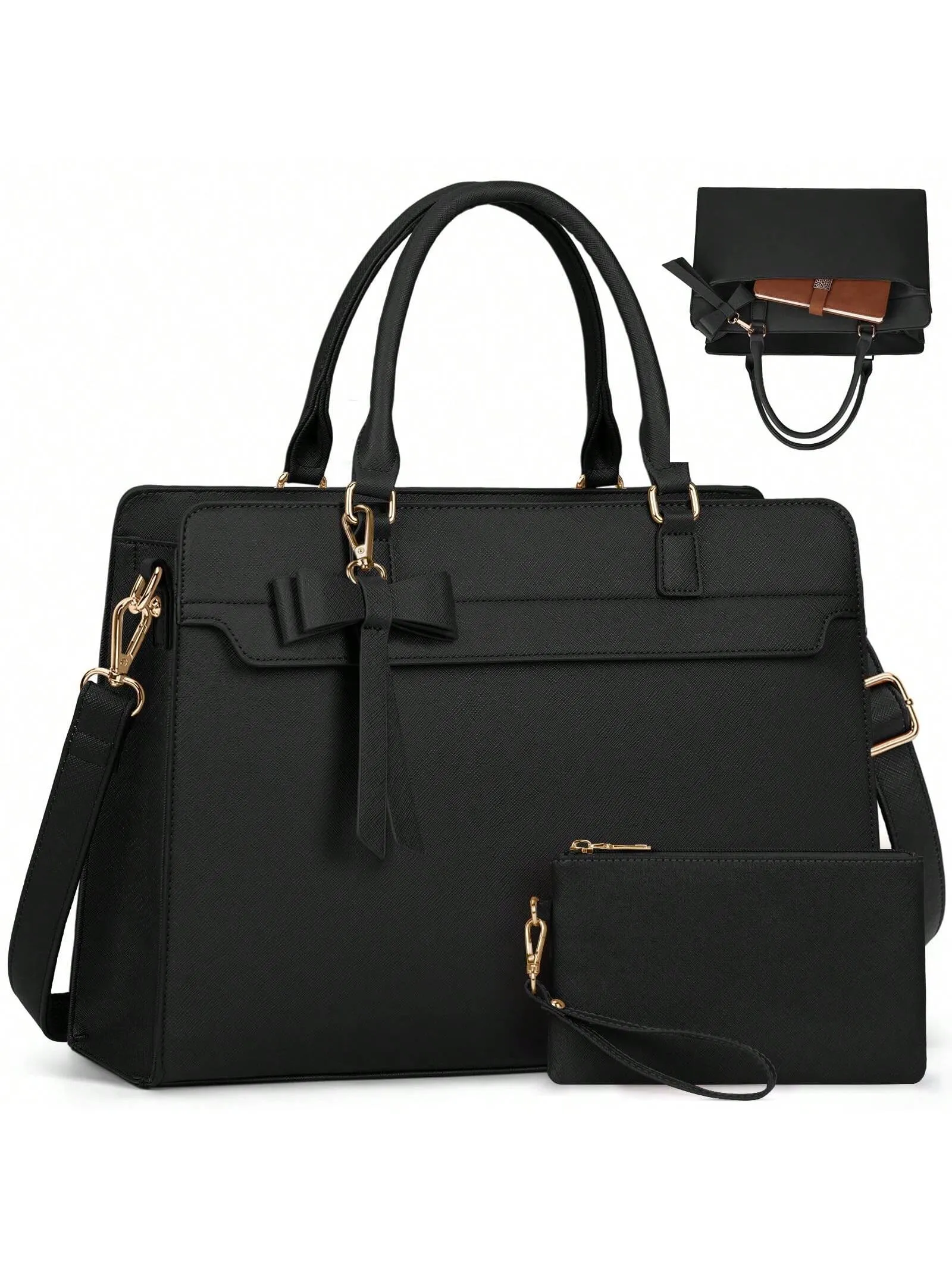 Laptop Bag For Women 15.6 Inch Leather Laptop Tote Bag Large Computer Bag Waterproof Business Office Work Bag Briefcase With Satchel Purse 2pcs Set