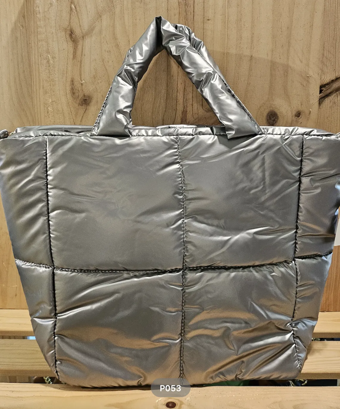 Large Quilted Bag with Handles Silver