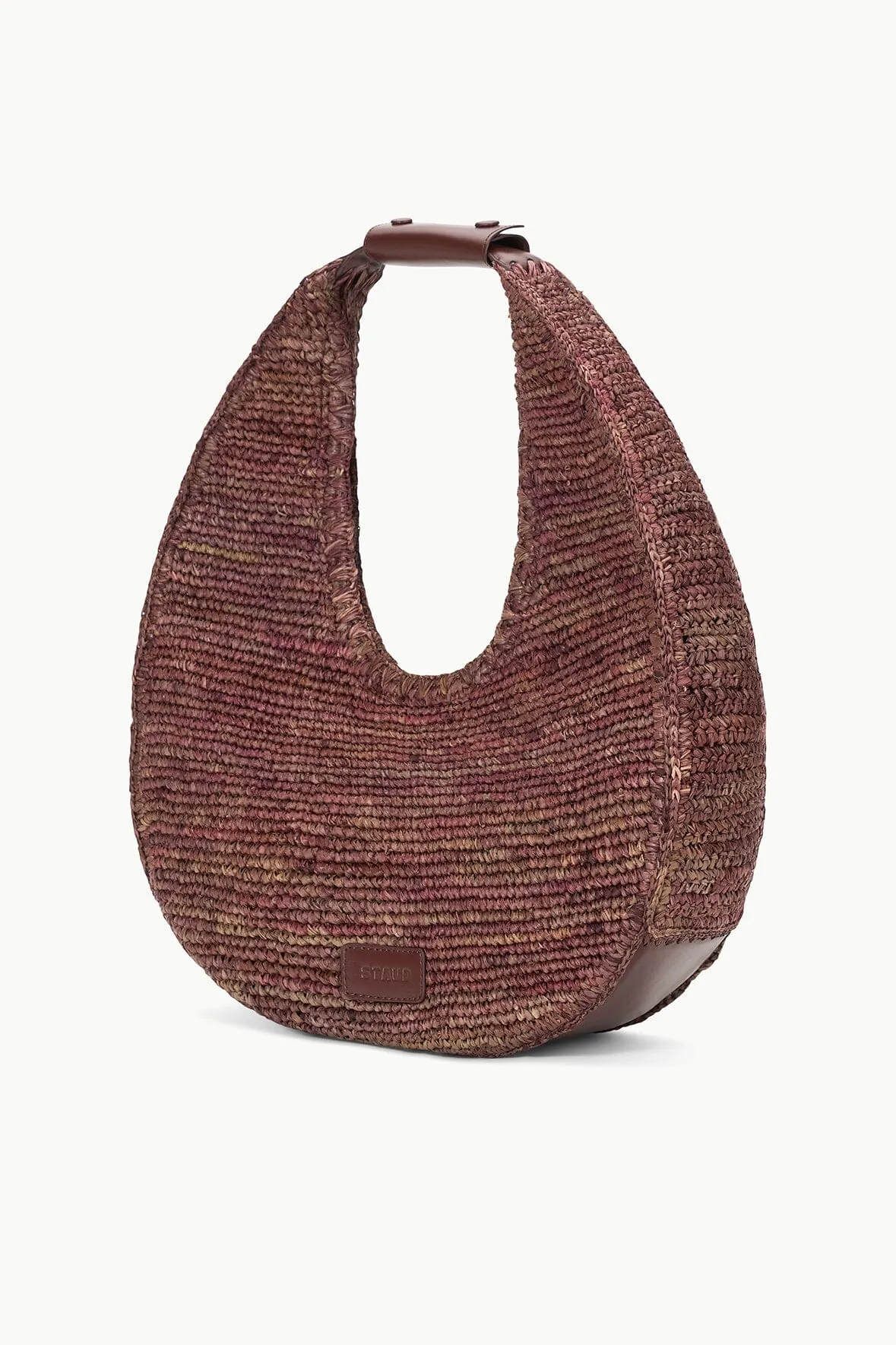 LARGE RAFFIA MOON TOTE BAG | MAHOGANY