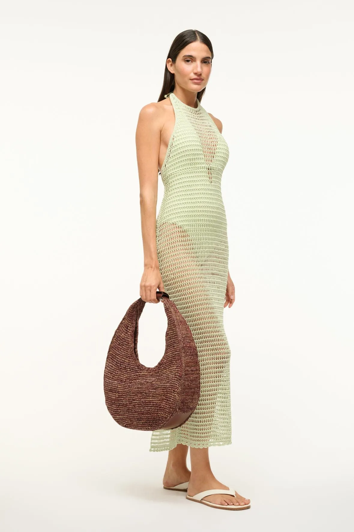 LARGE RAFFIA MOON TOTE BAG | MAHOGANY