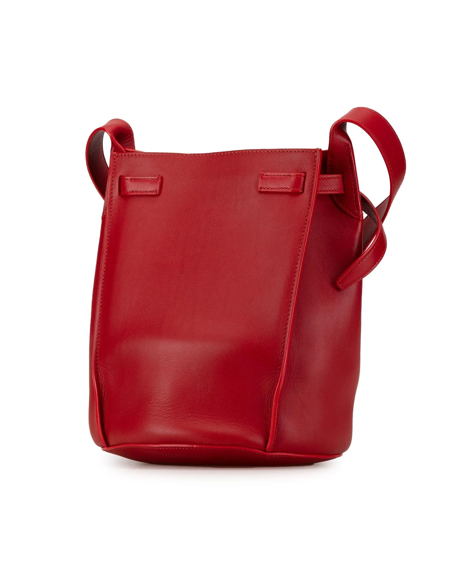 Leather Bucket Bag with Buckle Detail and Interior Slip Pockets