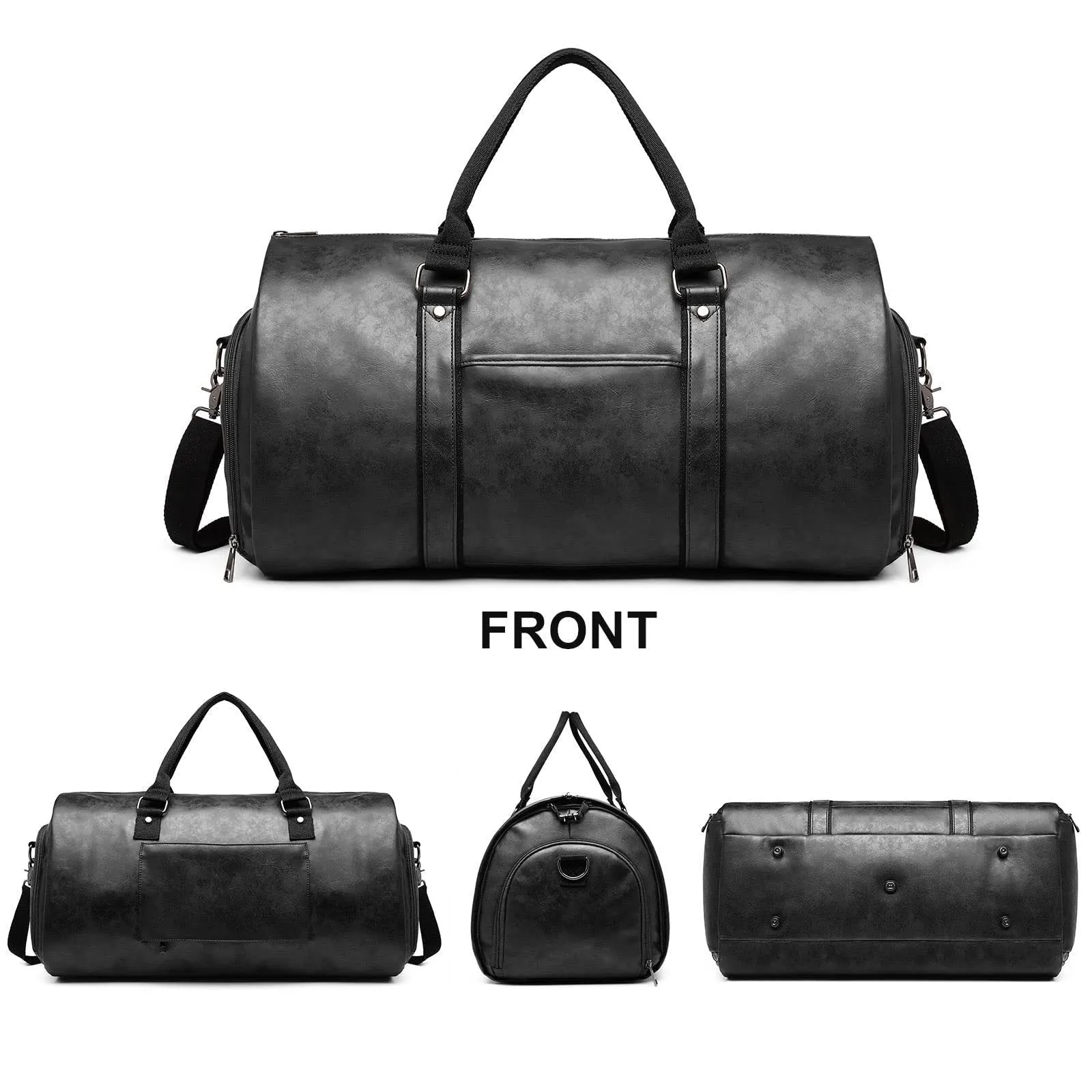 Men's PU Leather Waterproof Large Capacity Leisure Travel Luggage Duffle Weekend Bag With Shoes Compartment