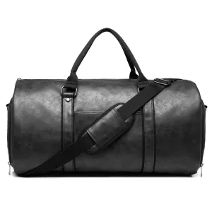 Men's PU Leather Waterproof Large Capacity Leisure Travel Luggage Duffle Weekend Bag With Shoes Compartment