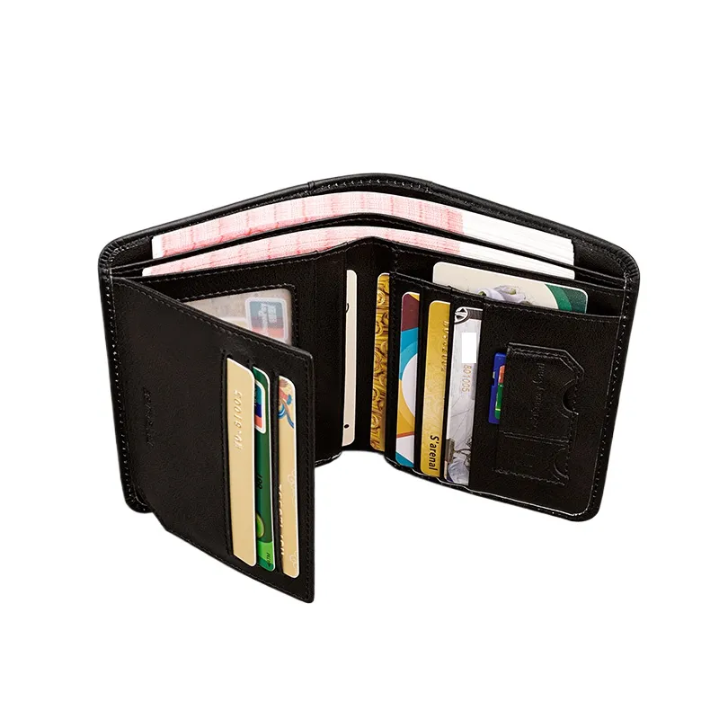 Men's RFID Shielded Tri-fold Genuine Leather Wallet, First-grain Cowhide Retro Short Multi-functional Credit Card Holder, Money Clip, Coin Purse