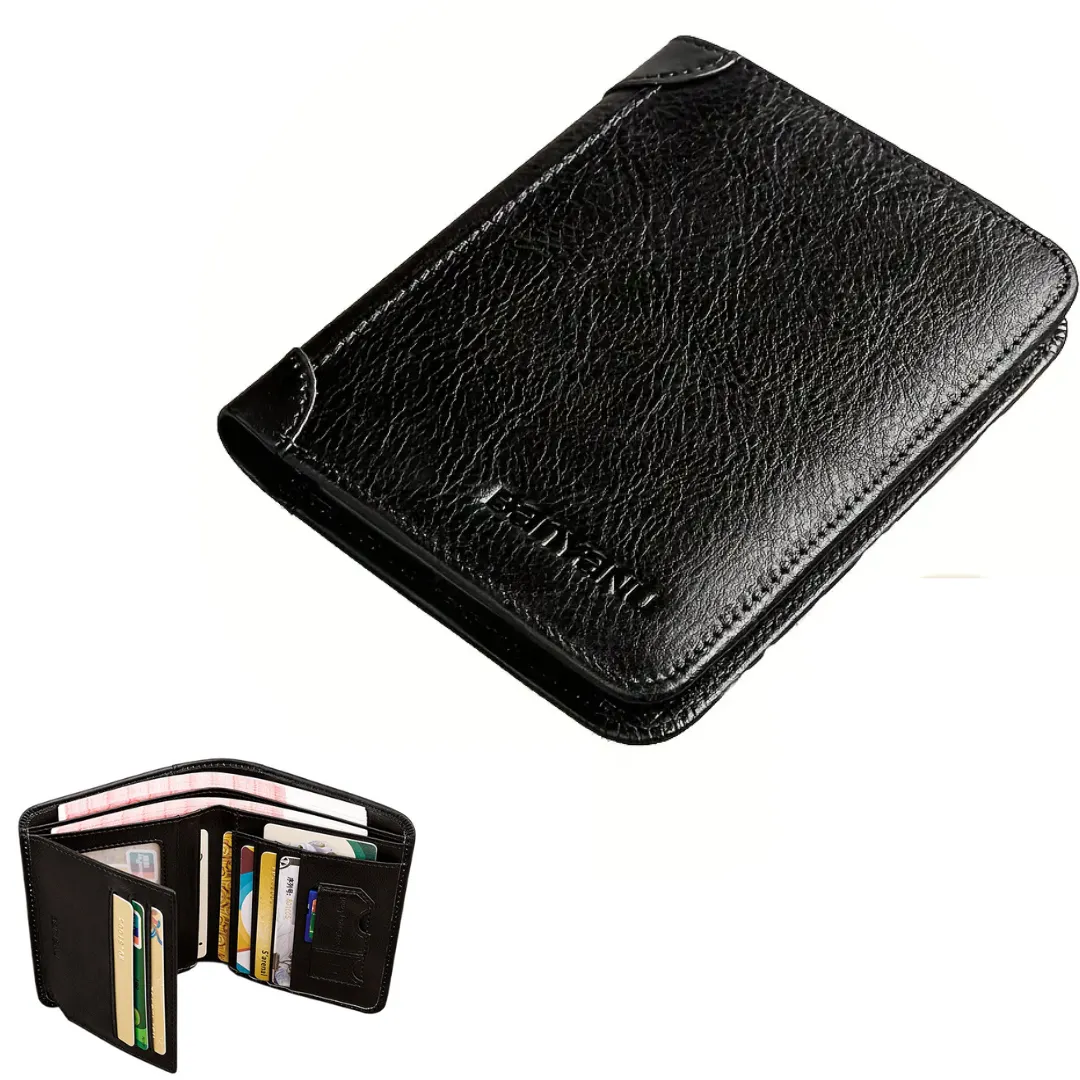 Men's RFID Shielded Tri-fold Genuine Leather Wallet, First-grain Cowhide Retro Short Multi-functional Credit Card Holder, Money Clip, Coin Purse