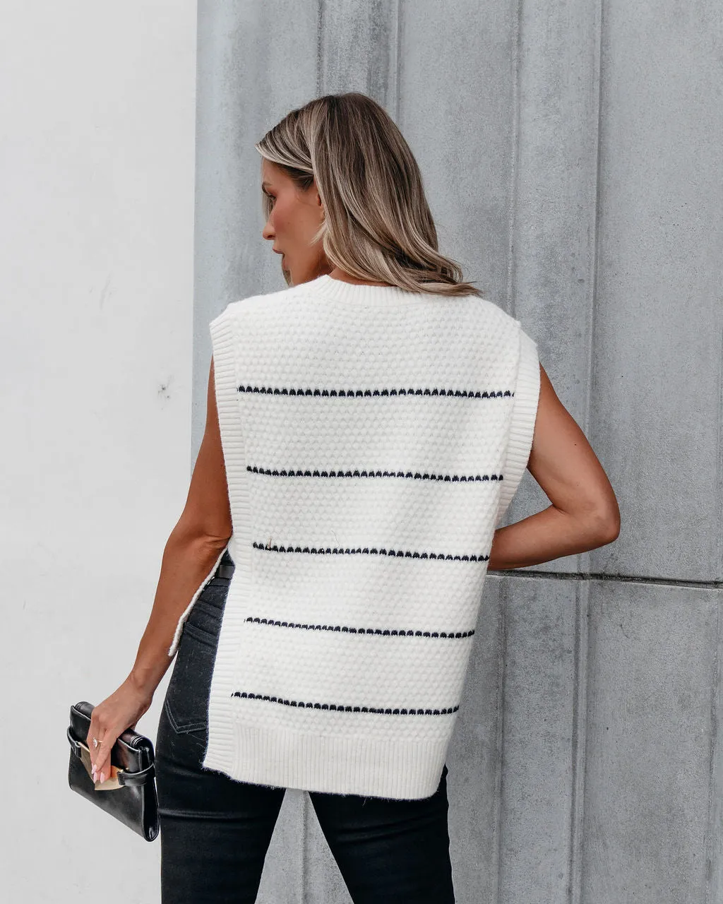 Muse By Magnolia Cream and Black Striped Sweater Vest - DOORBUSTER