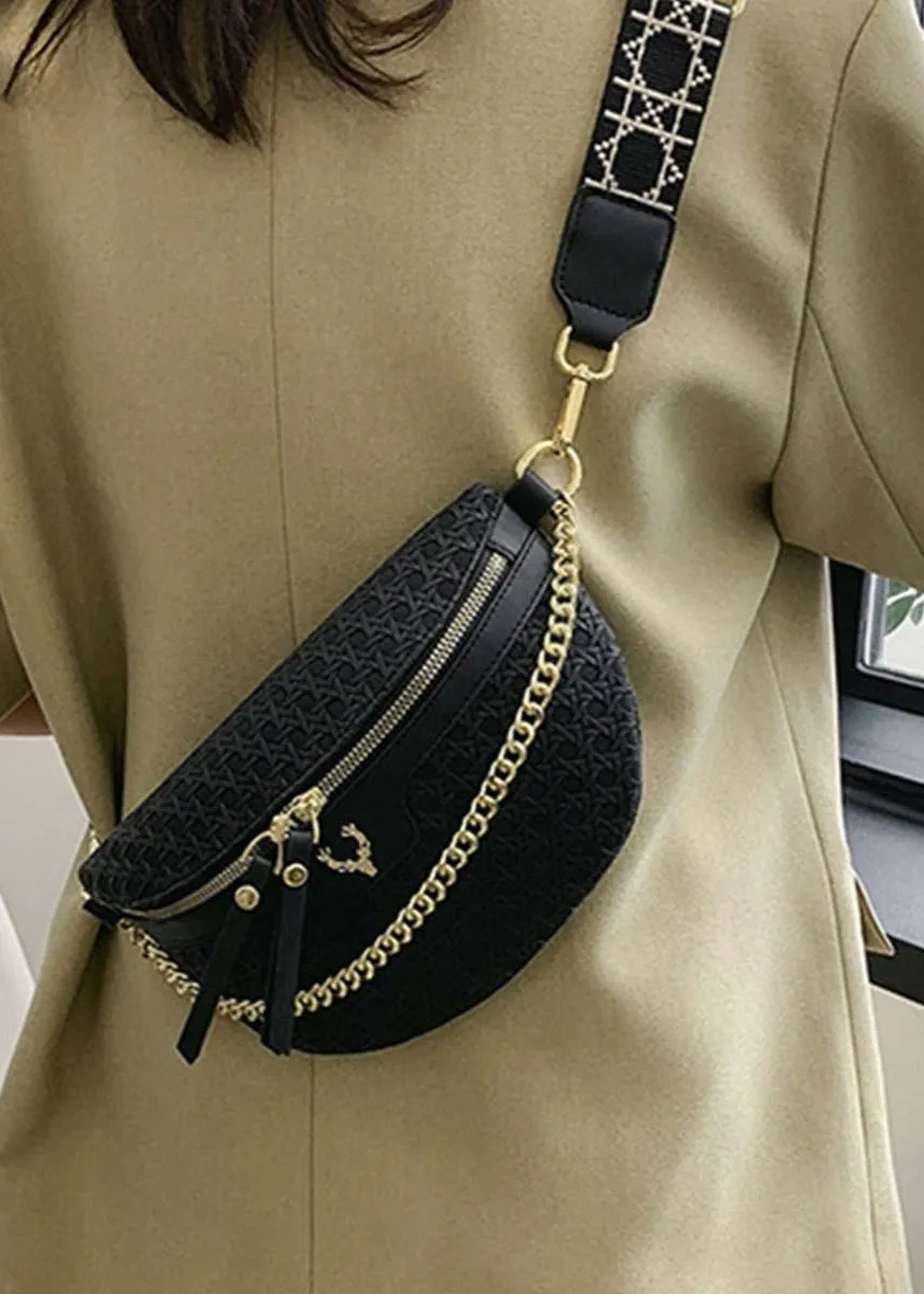 Oh Deer Faux Woven Cross Body Sling Bag in Black