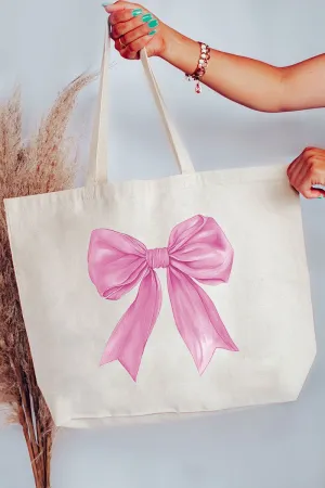 Pink Watercolor Bow Canvas Jumbo Tote