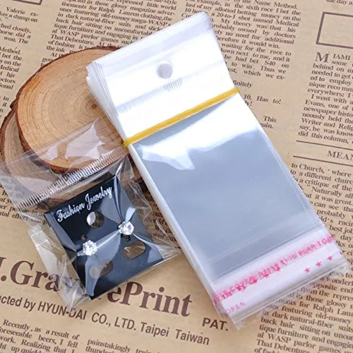 Polyprop Cellophane Selfseal Bags 5x10cm Punch Hanging Hole 100pack