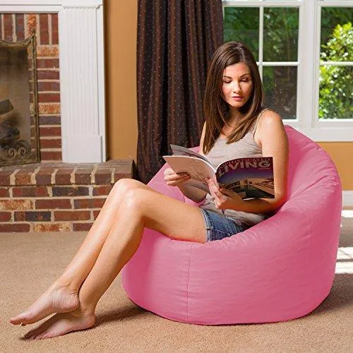 Posh Beanbags Big Comfy Bean Bag Posh Large Beanbag Chairs with Removable Cover for Kids, Teens and Adults Polyester Cloth Puff Sack Lounger Furniture for All Ages, 35in, Solid: Pink