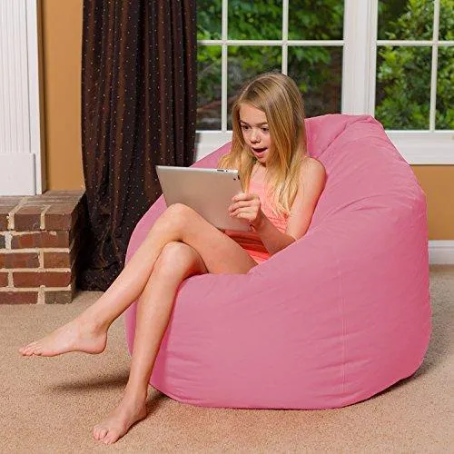 Posh Beanbags Big Comfy Bean Bag Posh Large Beanbag Chairs with Removable Cover for Kids, Teens and Adults Polyester Cloth Puff Sack Lounger Furniture for All Ages, 35in, Solid: Pink