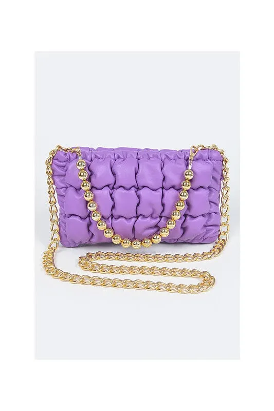 Purple Quilted Faux Leather Chain Shoulder Bag