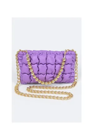 Purple Quilted Faux Leather Chain Shoulder Bag