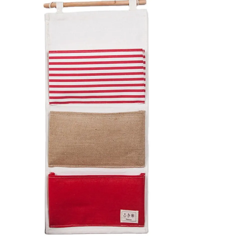 Red & Beige Cotton & Linen Hanging Storage Organizer