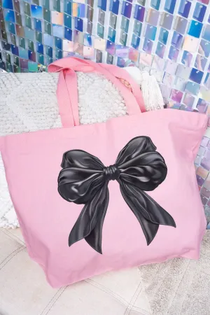 Satin Black Bow Canvas Jumbo Tote