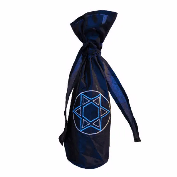 Silk Star of David Gift Bottle Bag in Blue