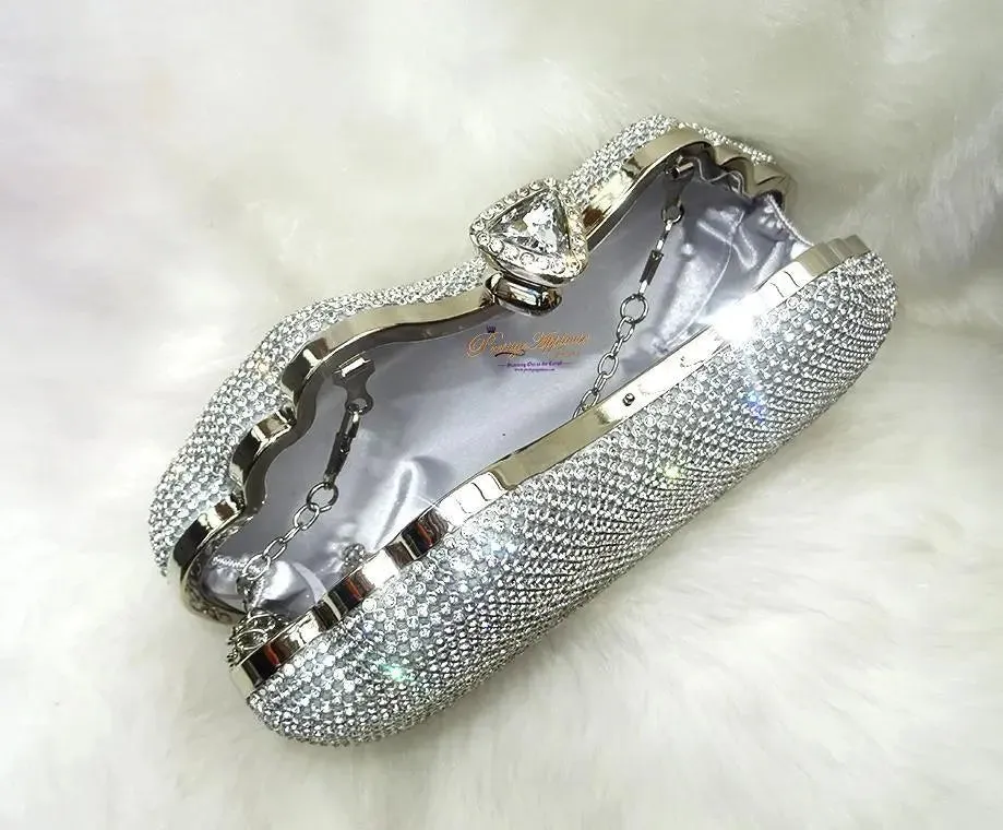 Silver Crystal Diamante Shaped Evening Party Cocktail Clutch Purse handbag