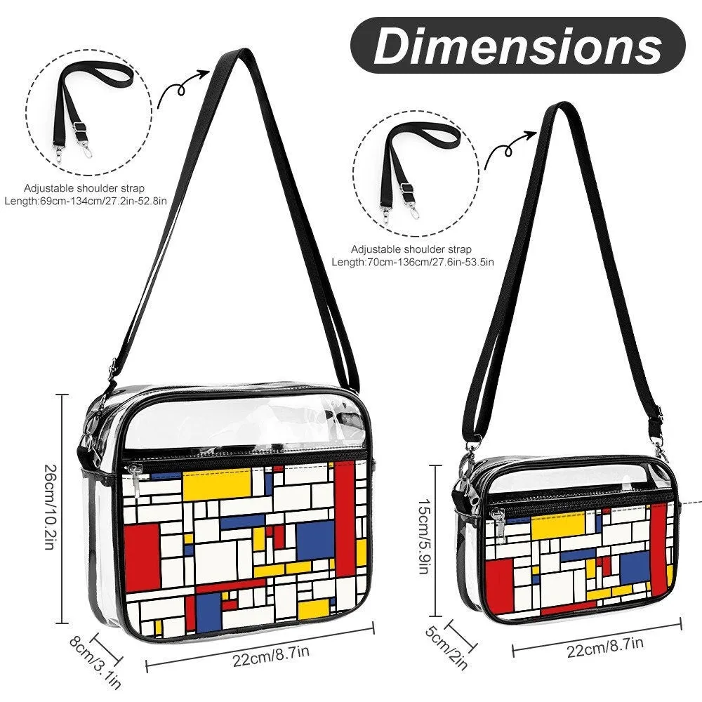 Stadium Bag, Set of 2 Clear Handbags, Clear Concert Bag, Mondrian Handbag, Midcentury Bag, Unisex Clear Bag, 60s Inspired Bag