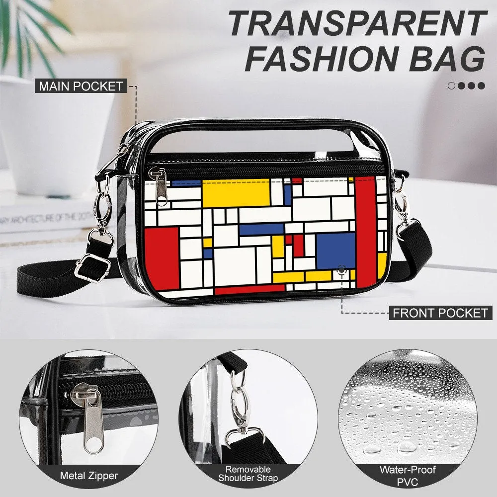 Stadium Bag, Set of 2 Clear Handbags, Clear Concert Bag, Mondrian Handbag, Midcentury Bag, Unisex Clear Bag, 60s Inspired Bag