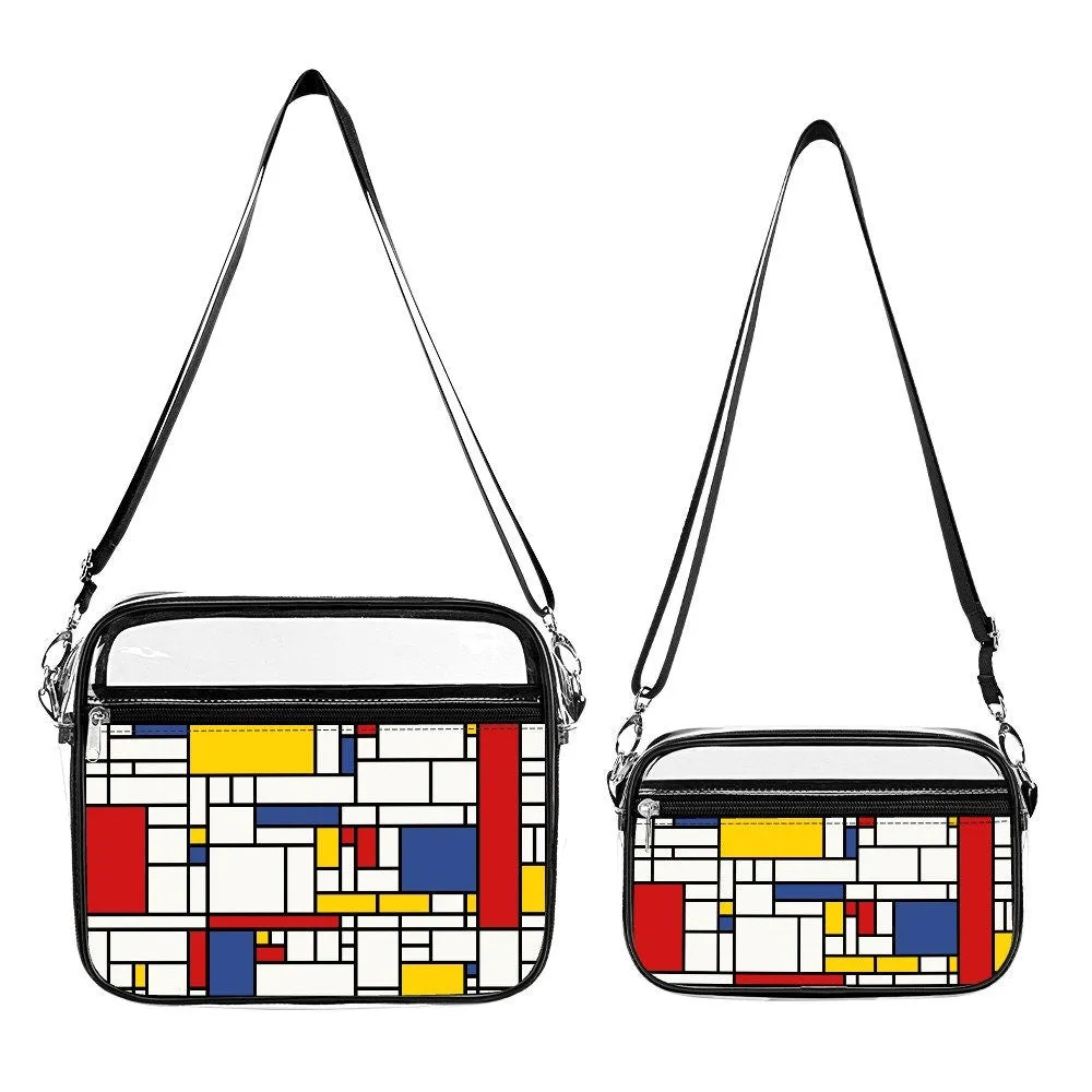 Stadium Bag, Set of 2 Clear Handbags, Clear Concert Bag, Mondrian Handbag, Midcentury Bag, Unisex Clear Bag, 60s Inspired Bag