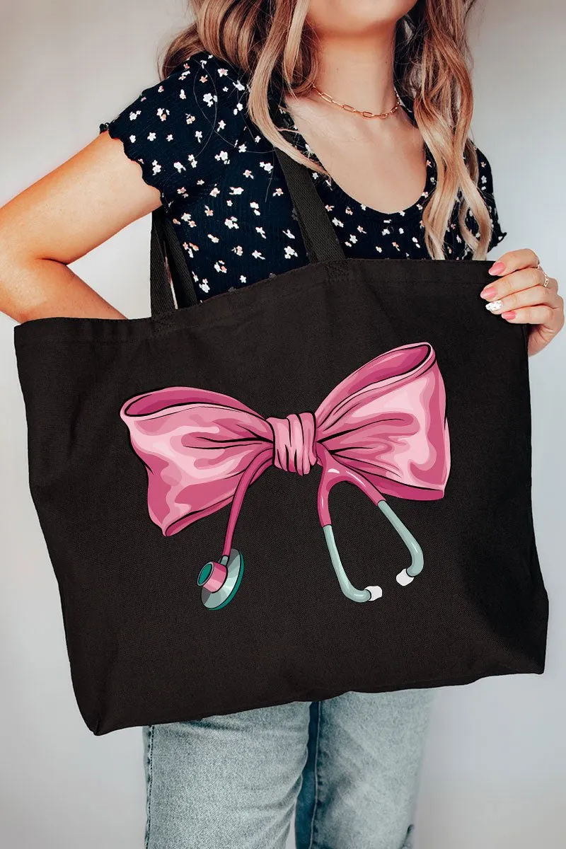 Stethoscope Bow Canvas Jumbo Tote