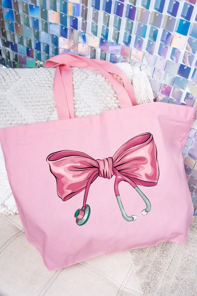 Stethoscope Bow Canvas Jumbo Tote